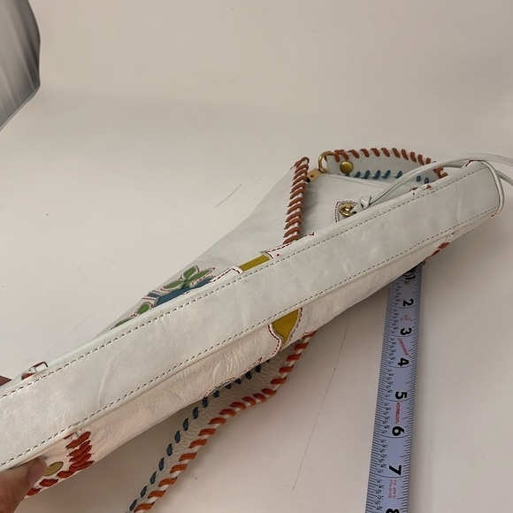 Loop Designer Envelope Purse Colorful Floral White Leather Stitching Bohemian - Picture 8 of 8